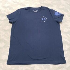 Under Armour Top Womens Large Blue Short Sleeve Flag Patriotic
